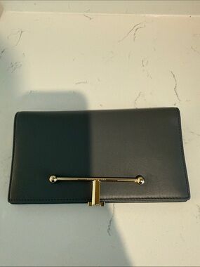Strathberry Grey  Leather Wallet with Gold Bar Accent